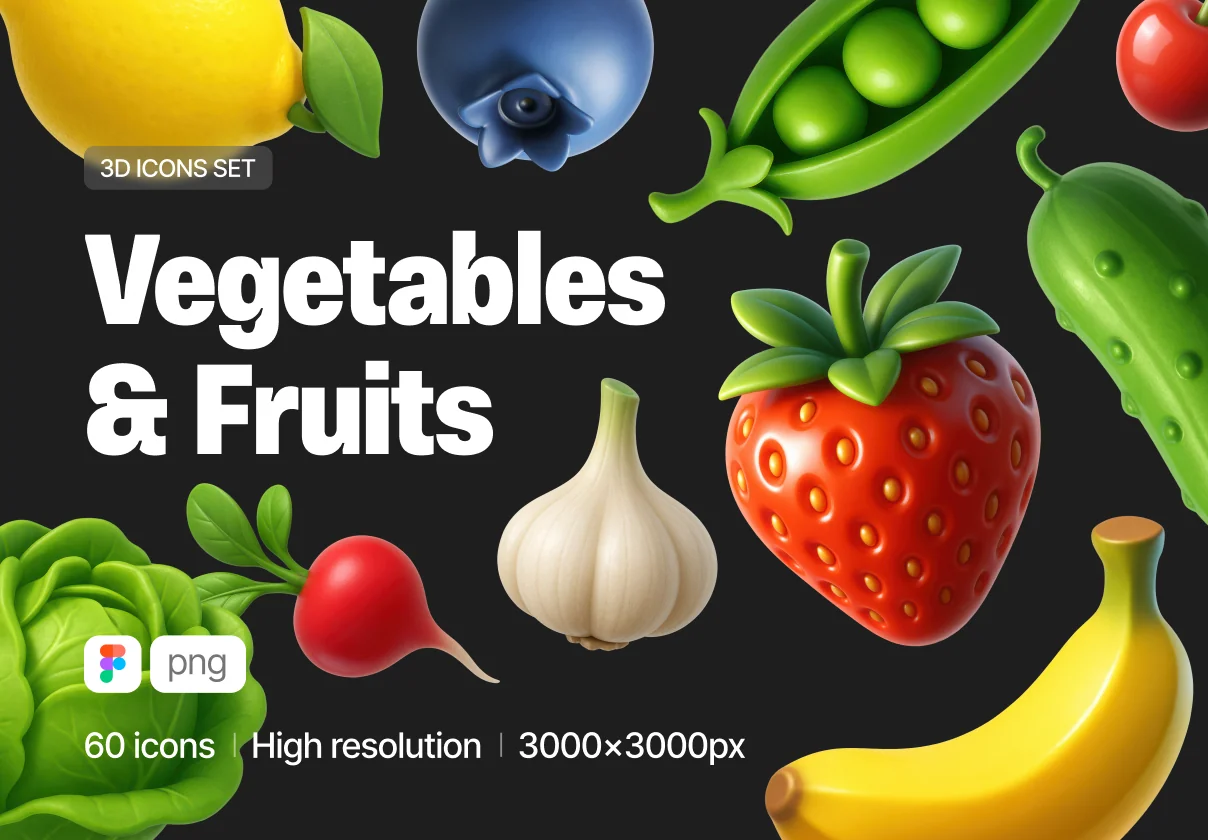 Vegetables & Fruits | 60pcs 3D Icons
