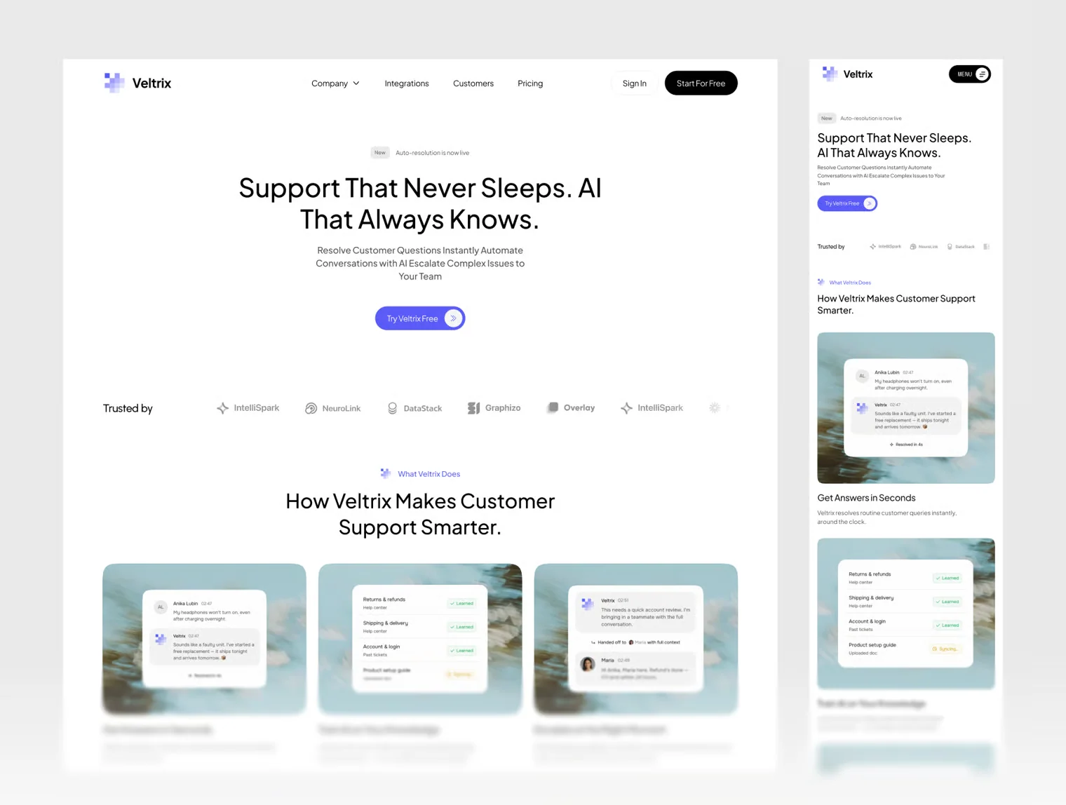 Veltrix - AI SaaS & Customer Support Website Template 4