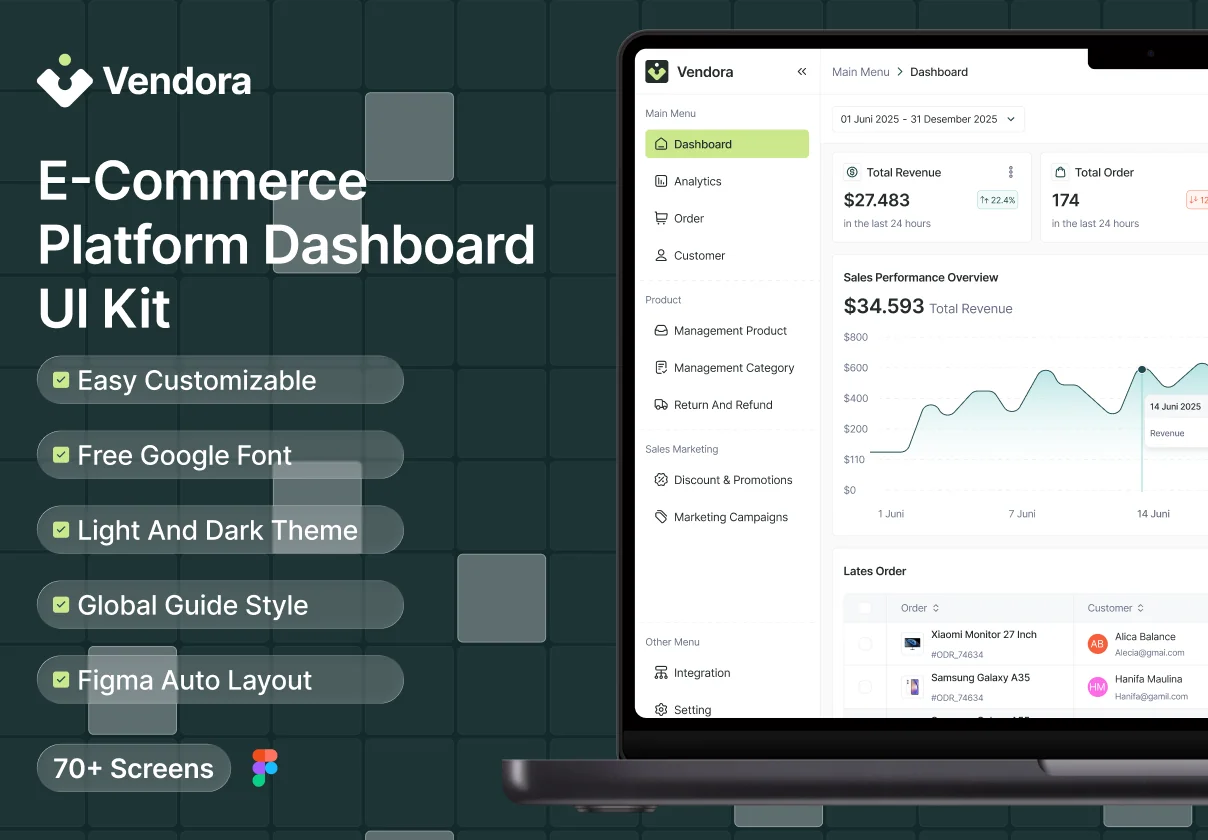 Vendora - E-Commerce Platform Dashboard UI Kit