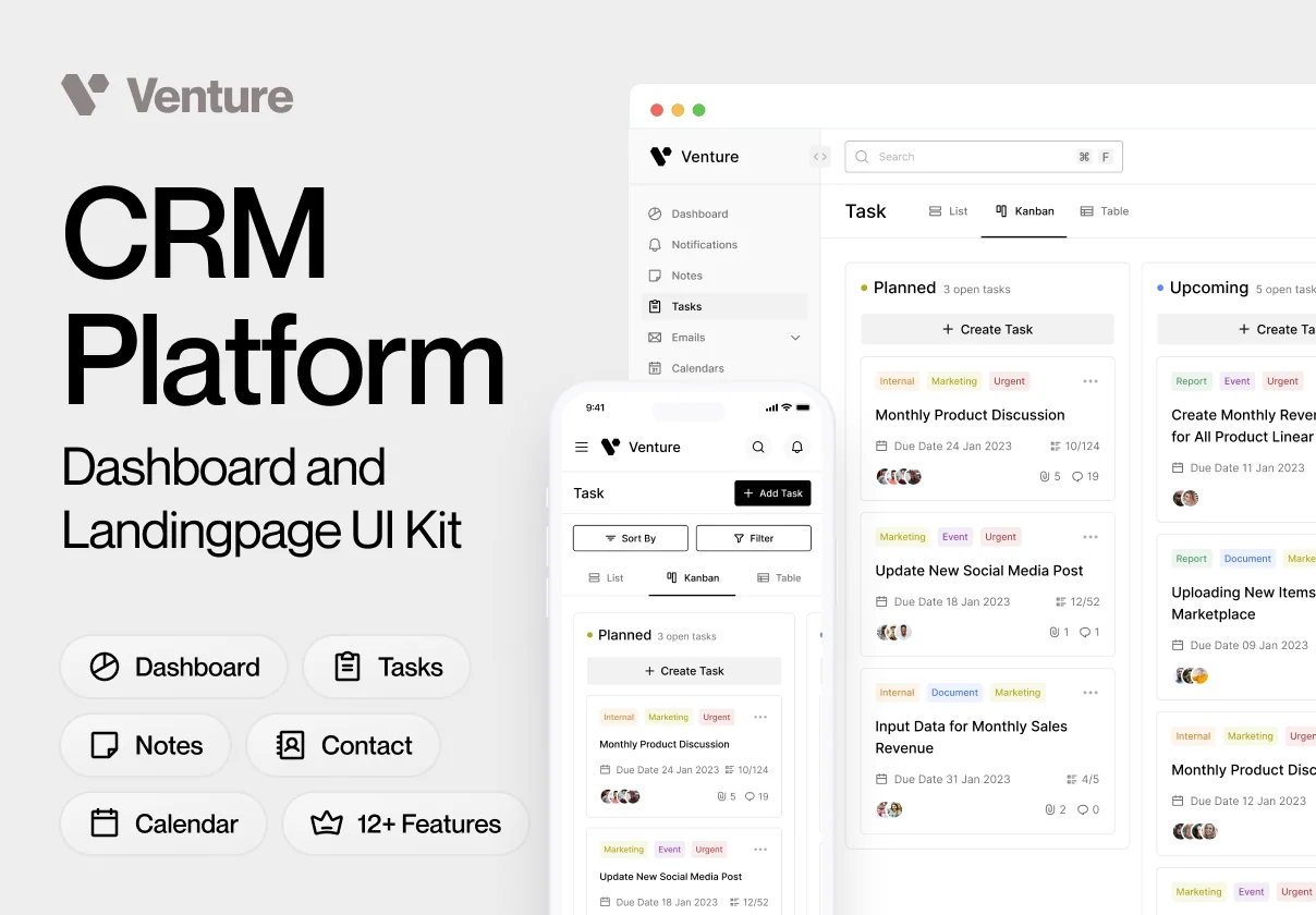 Venture - CRM Dashboard & Landing page UI Kit