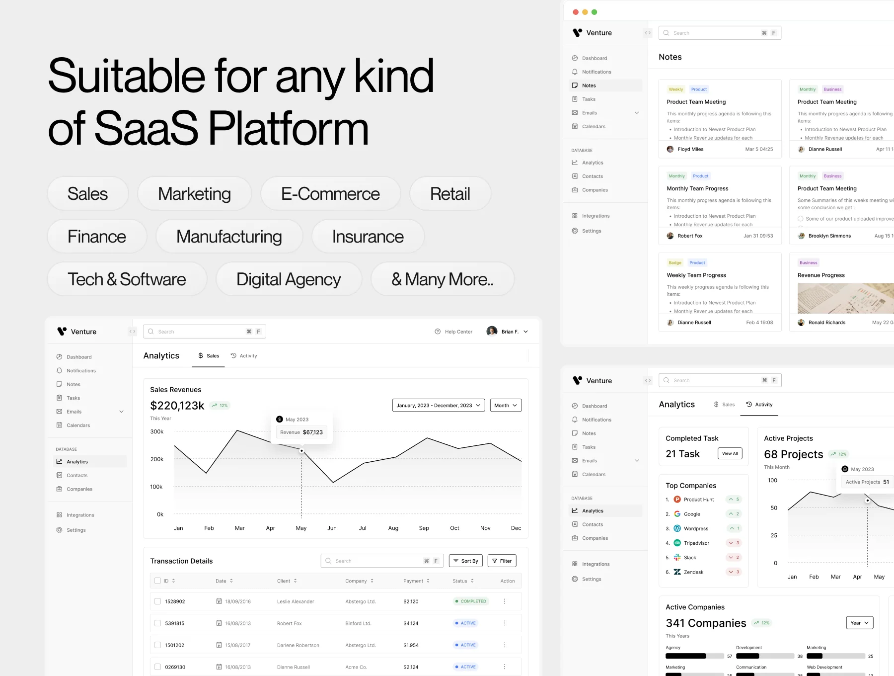 Venture - CRM Dashboard & Landing page UI Kit 3