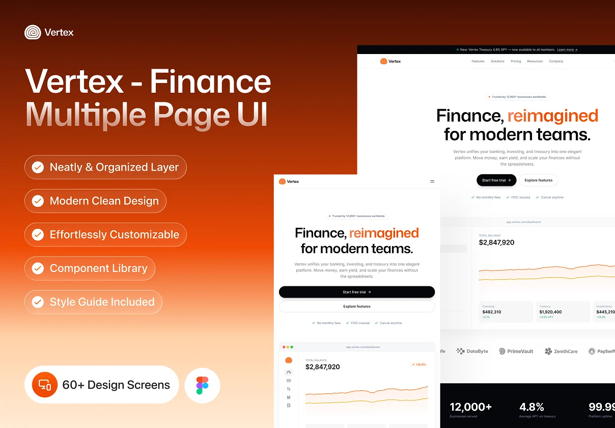 Vertex – Modern Finance & Treasury SaaS Multiple Page UI Kit