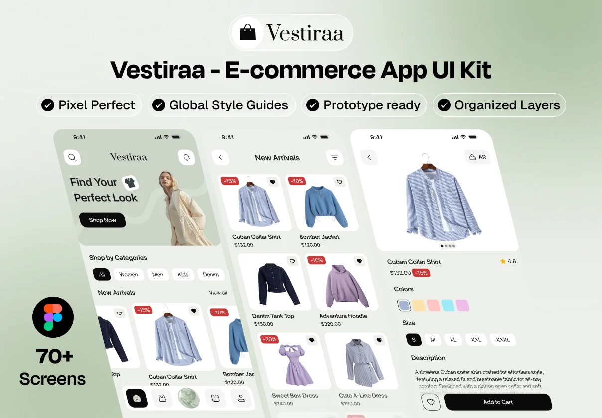 Vestiraa – Fashion E-Commerce App UI Kit
