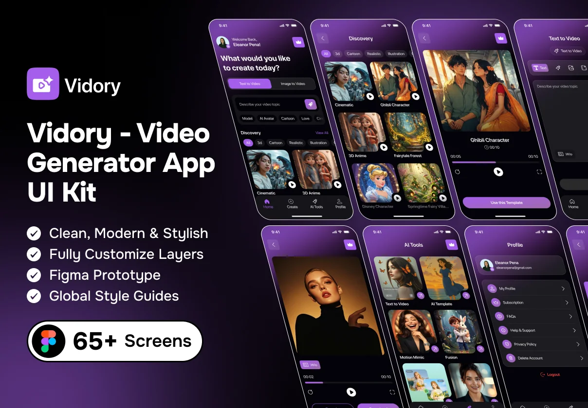 Vidory AI Video Generator App UI Kit