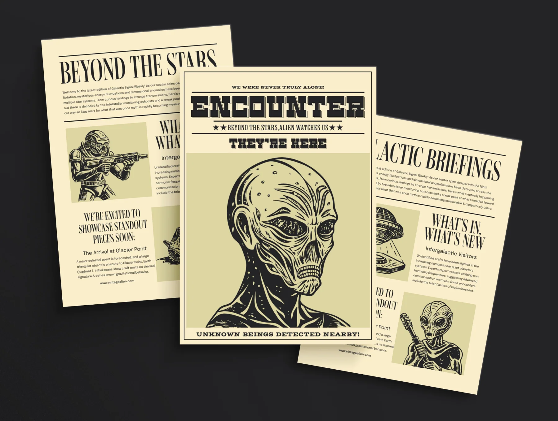 Vintage Alien Illustration Set 4