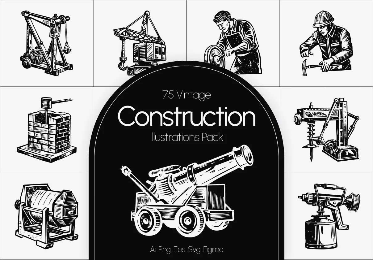 Vintage Construction Art Set