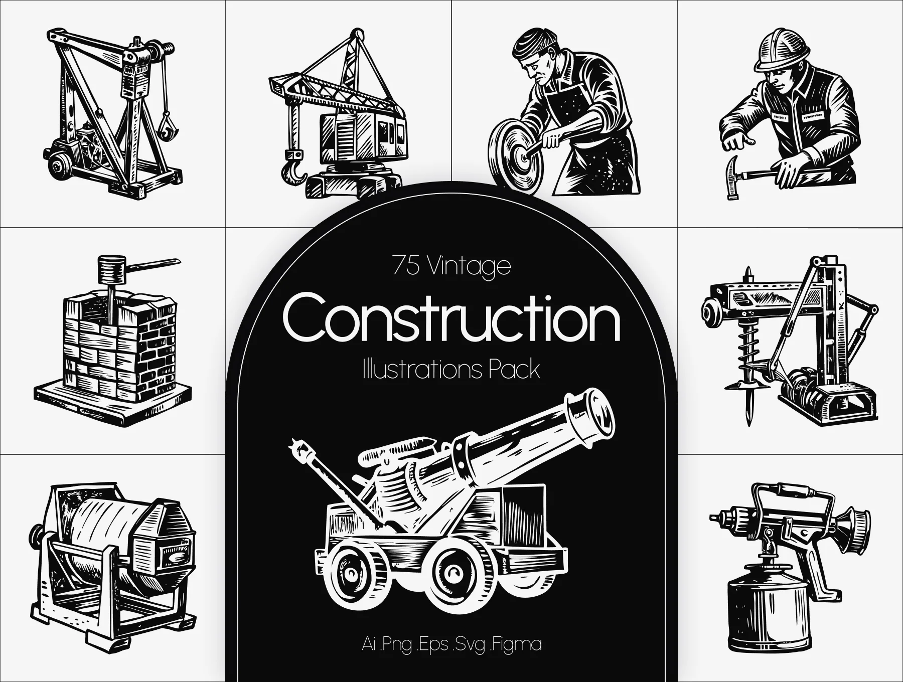 Vintage Construction Art Set