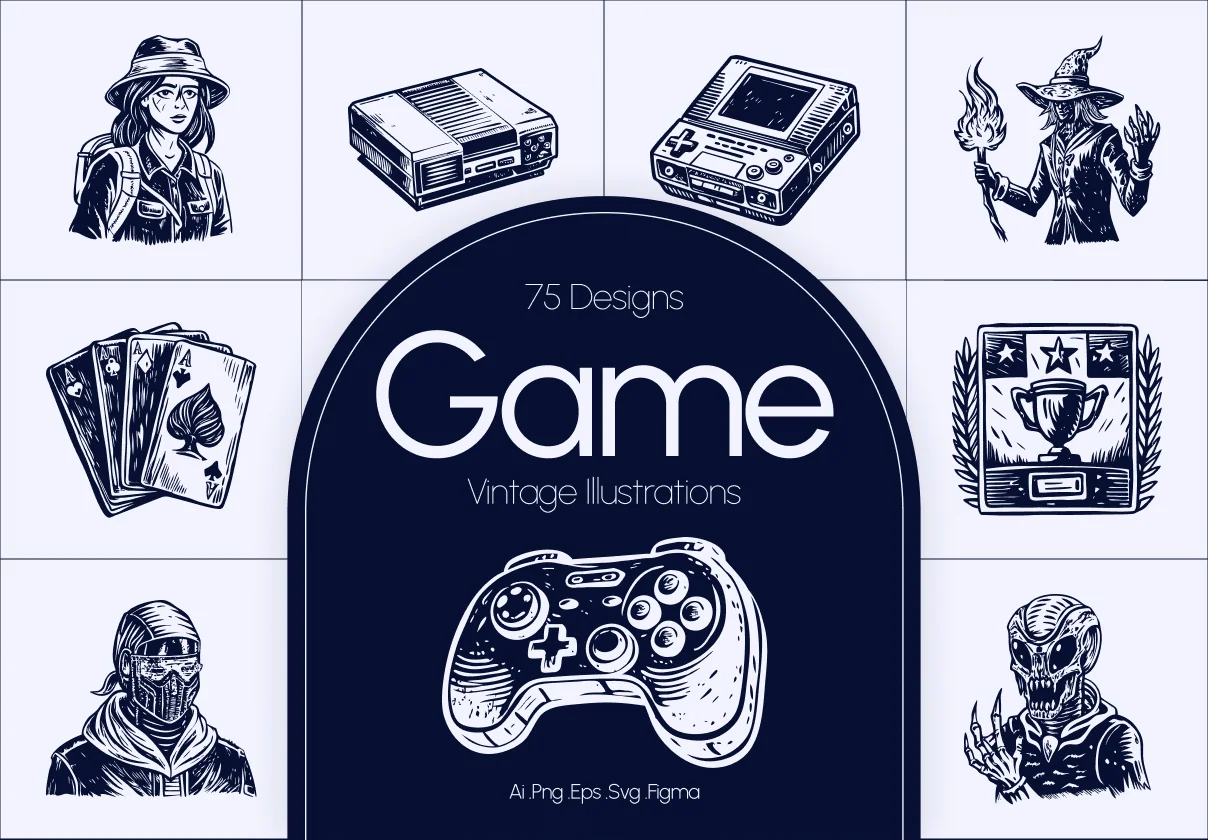 Vintage Game Illustration Set
