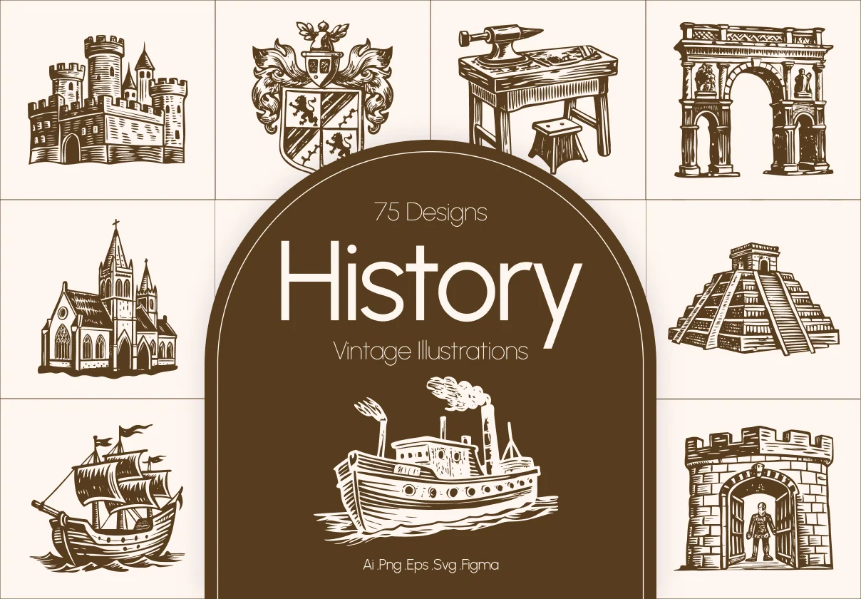 Vintage History Art Illustration Set