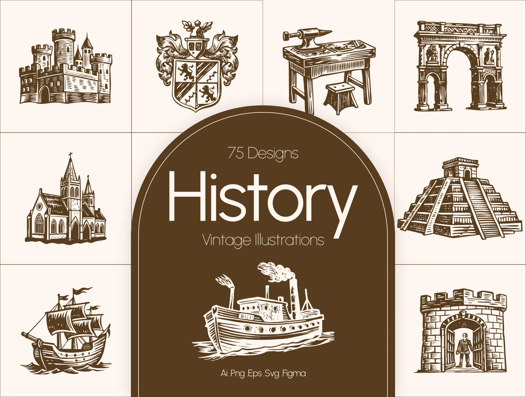 Vintage History Art Illustration Set