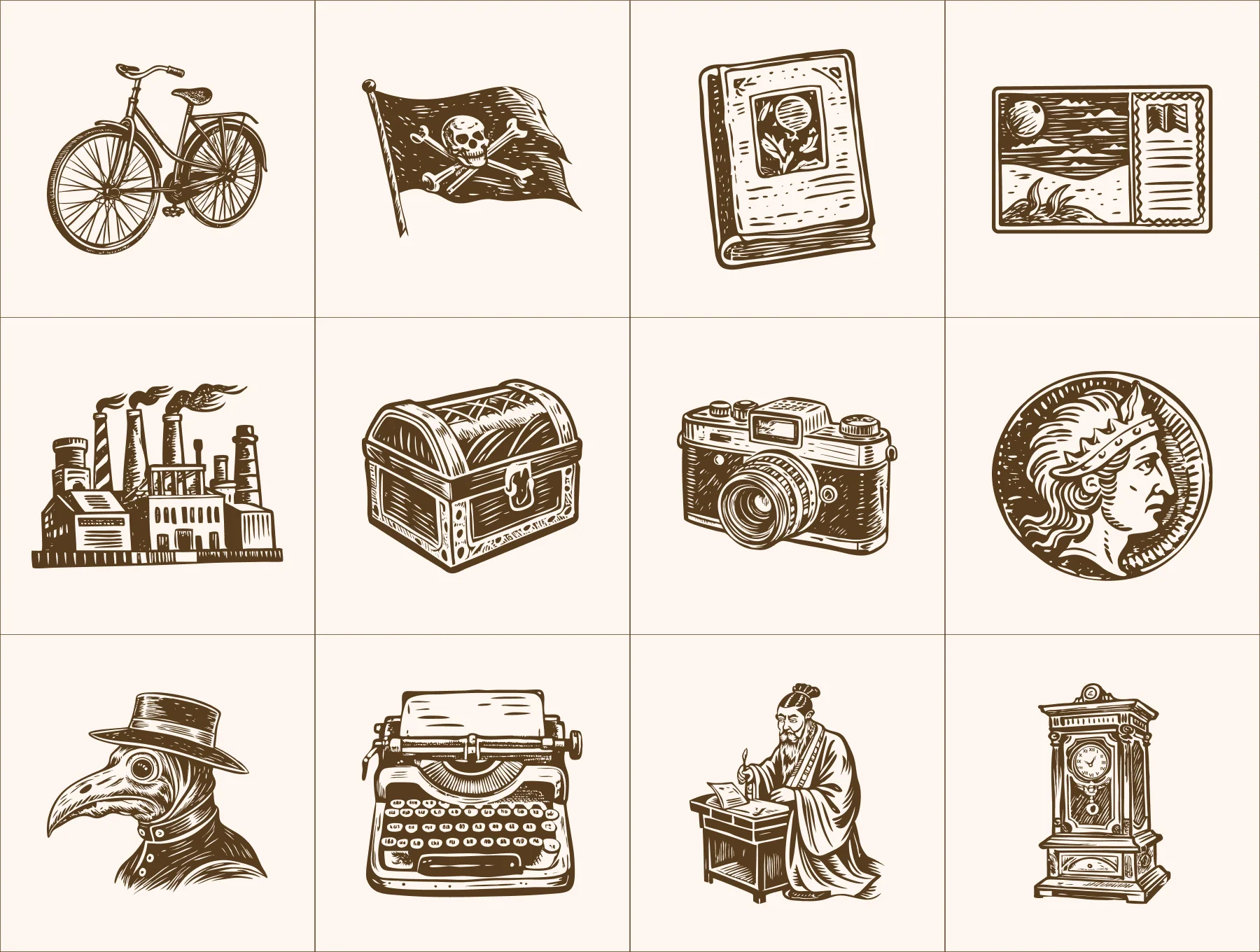 Vintage History Art Illustration Set 6