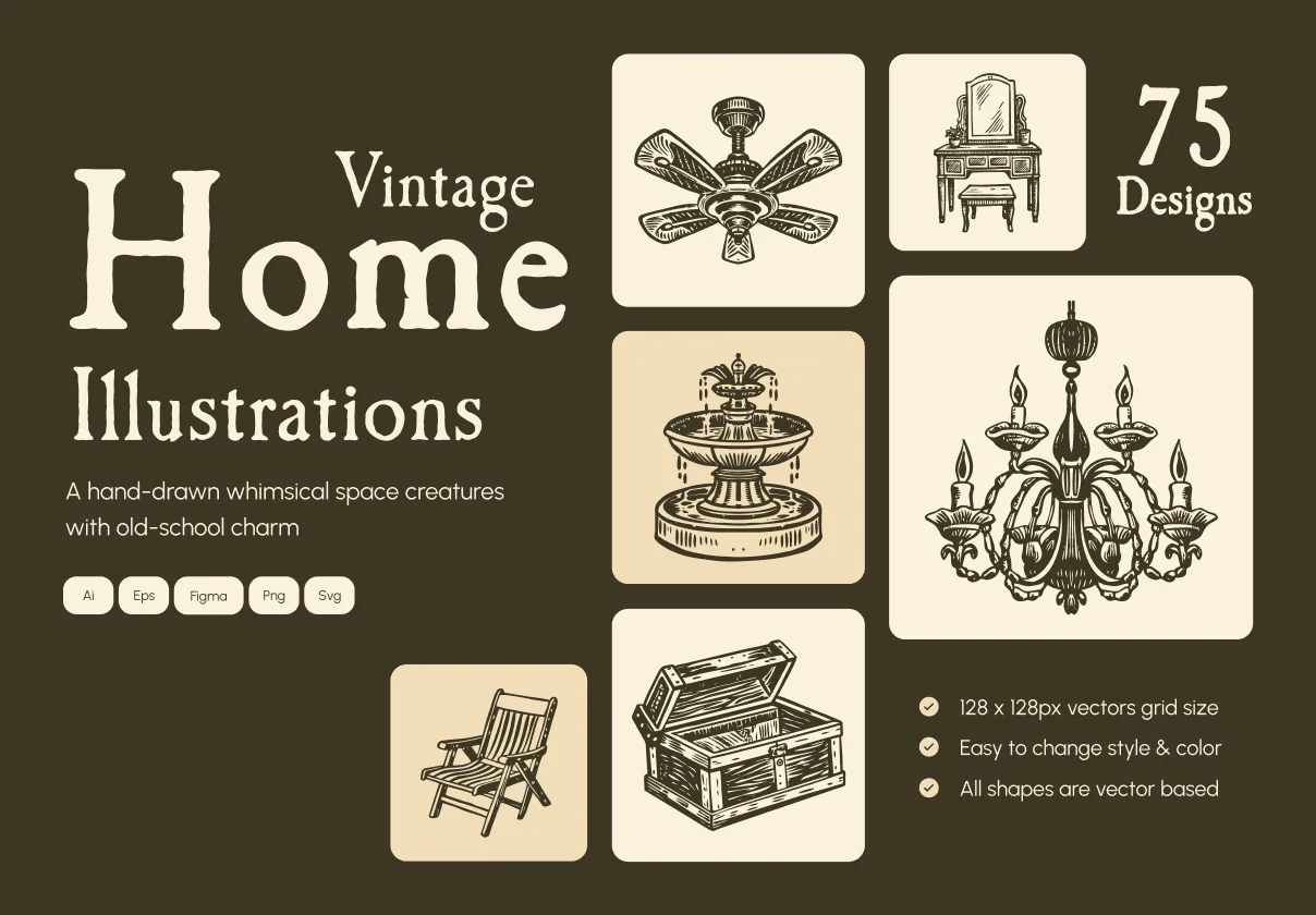 Vintage Home Illustration Set