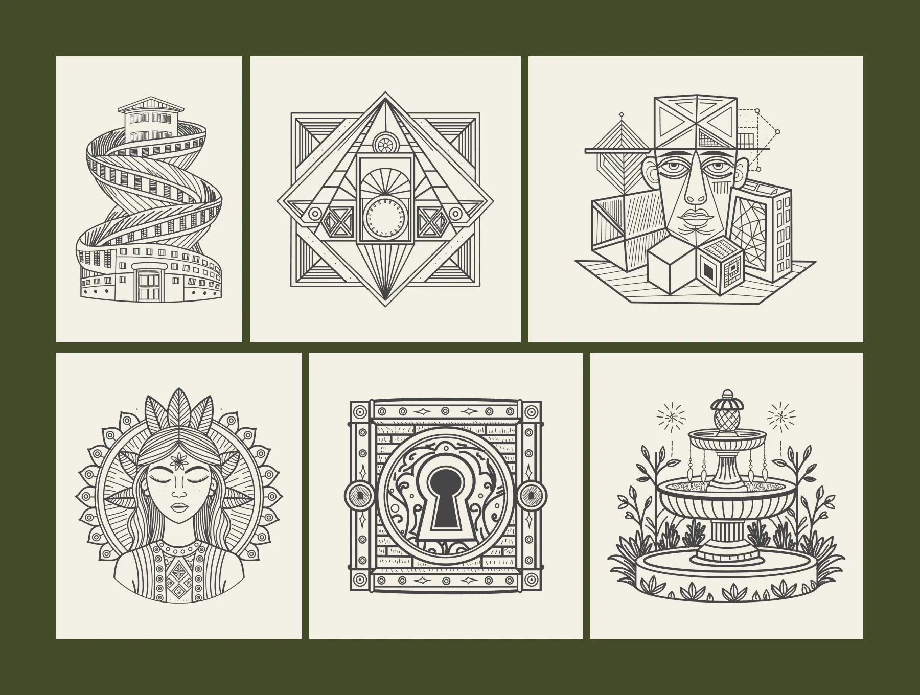 Vintage Hotel Illustration Set 2