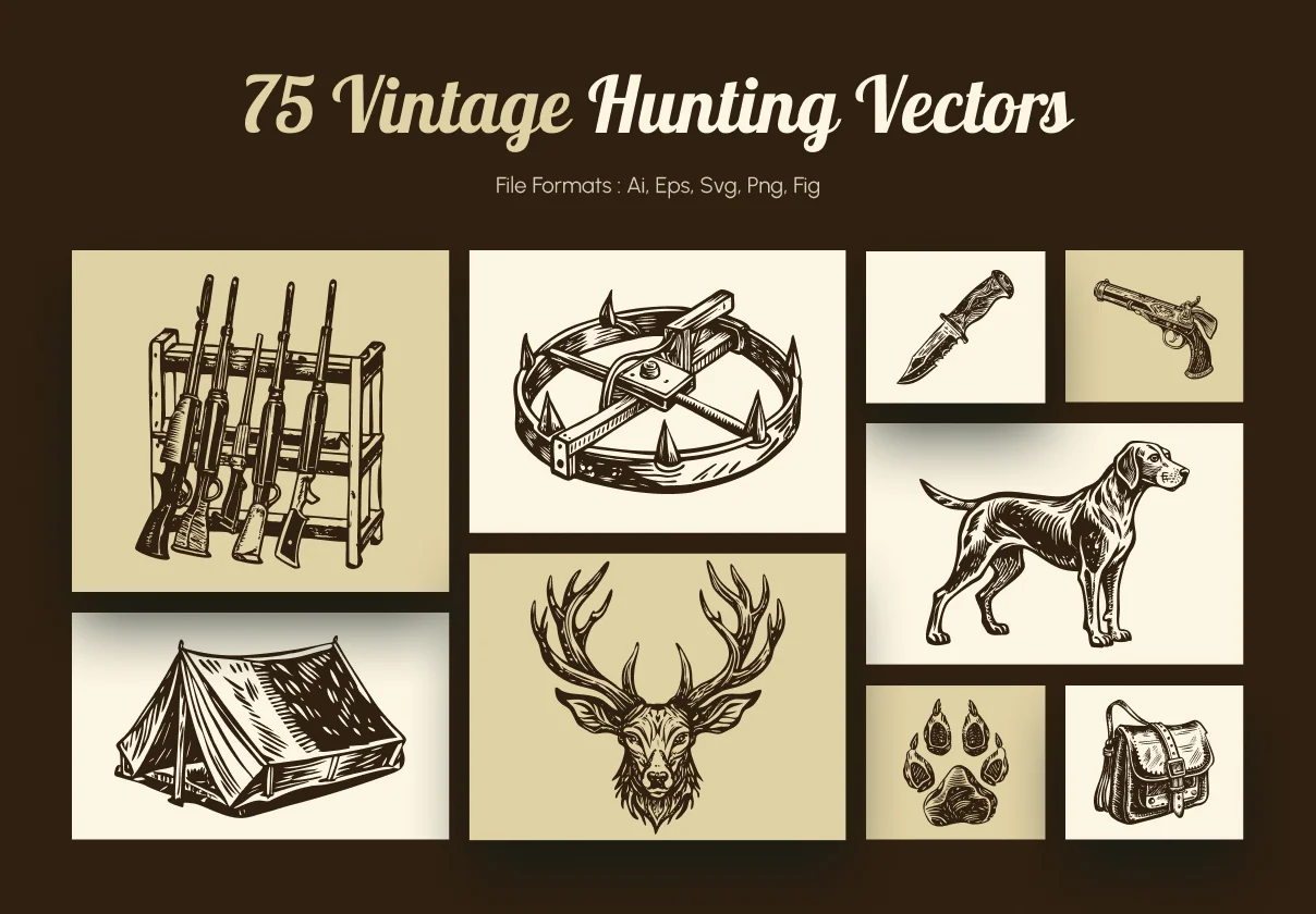 Vintage Hunting Art Illustration Set
