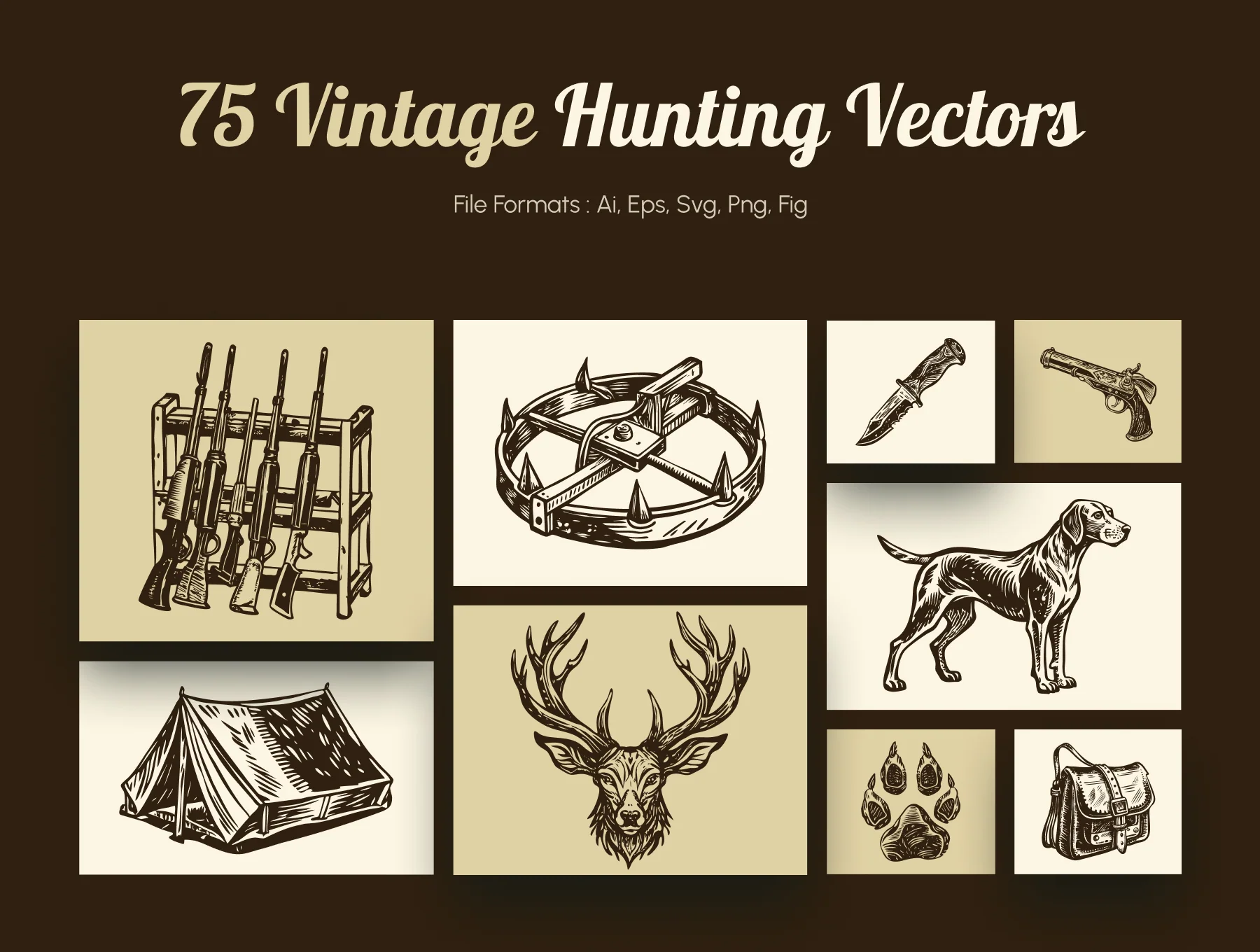 Vintage Hunting Art Illustration Set