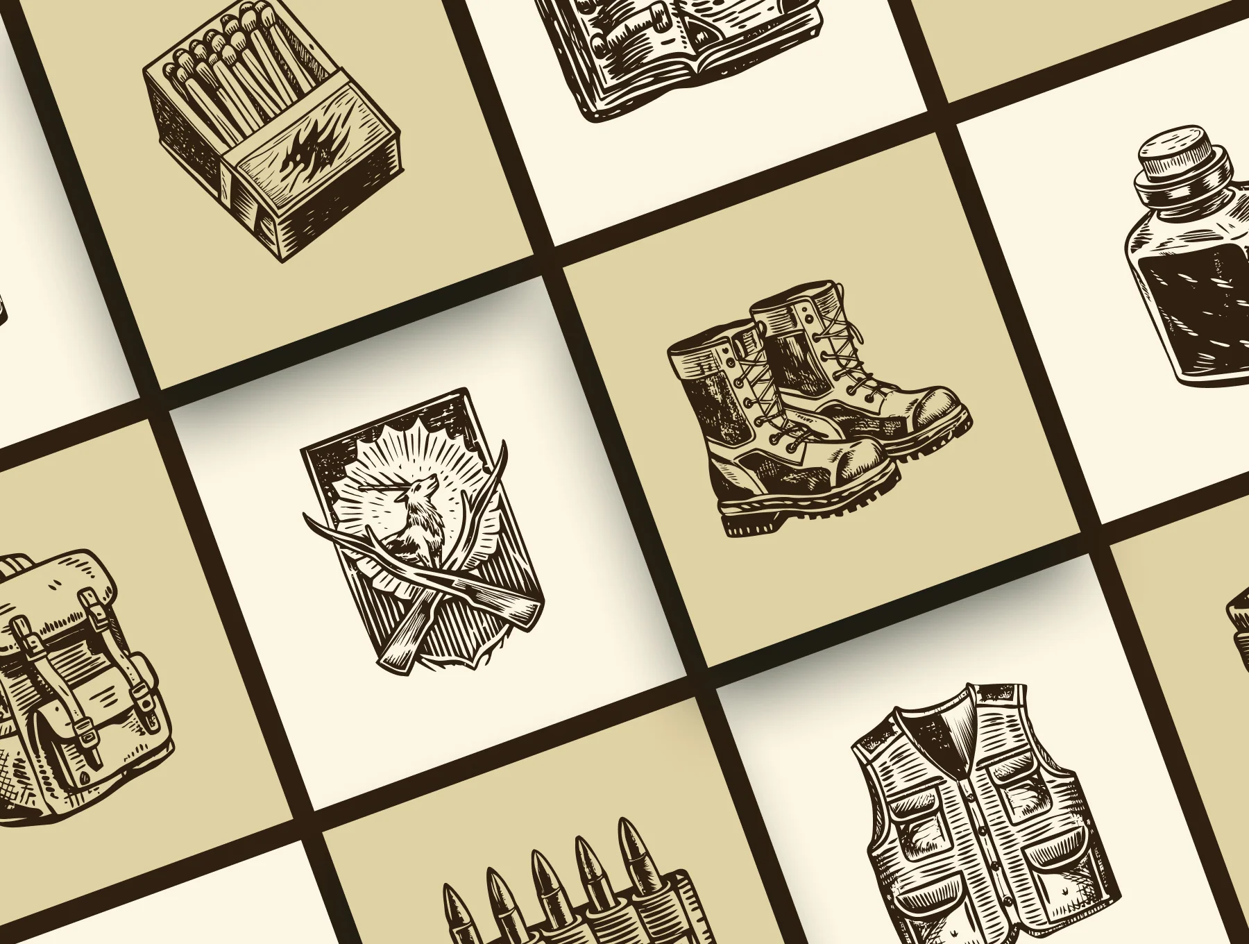 Vintage Hunting Art Illustration Set 6