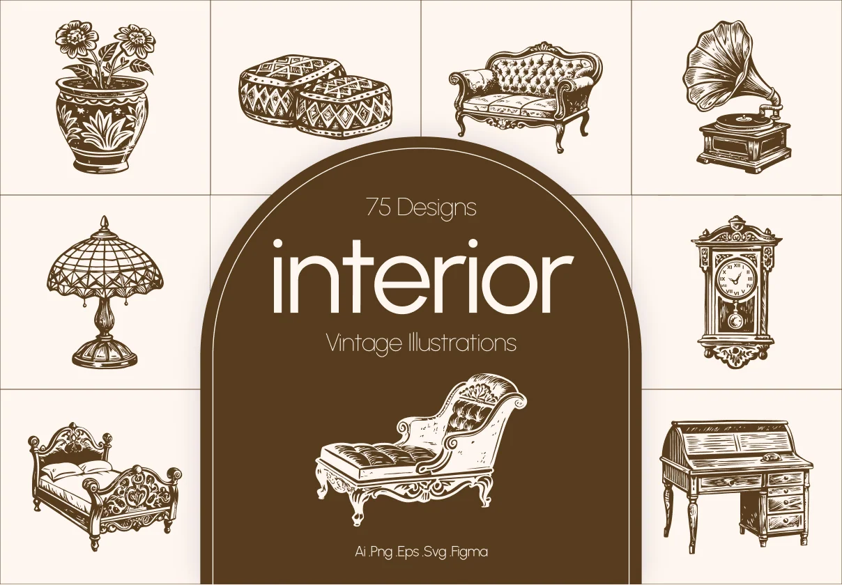 Vintage Interior illustration Set