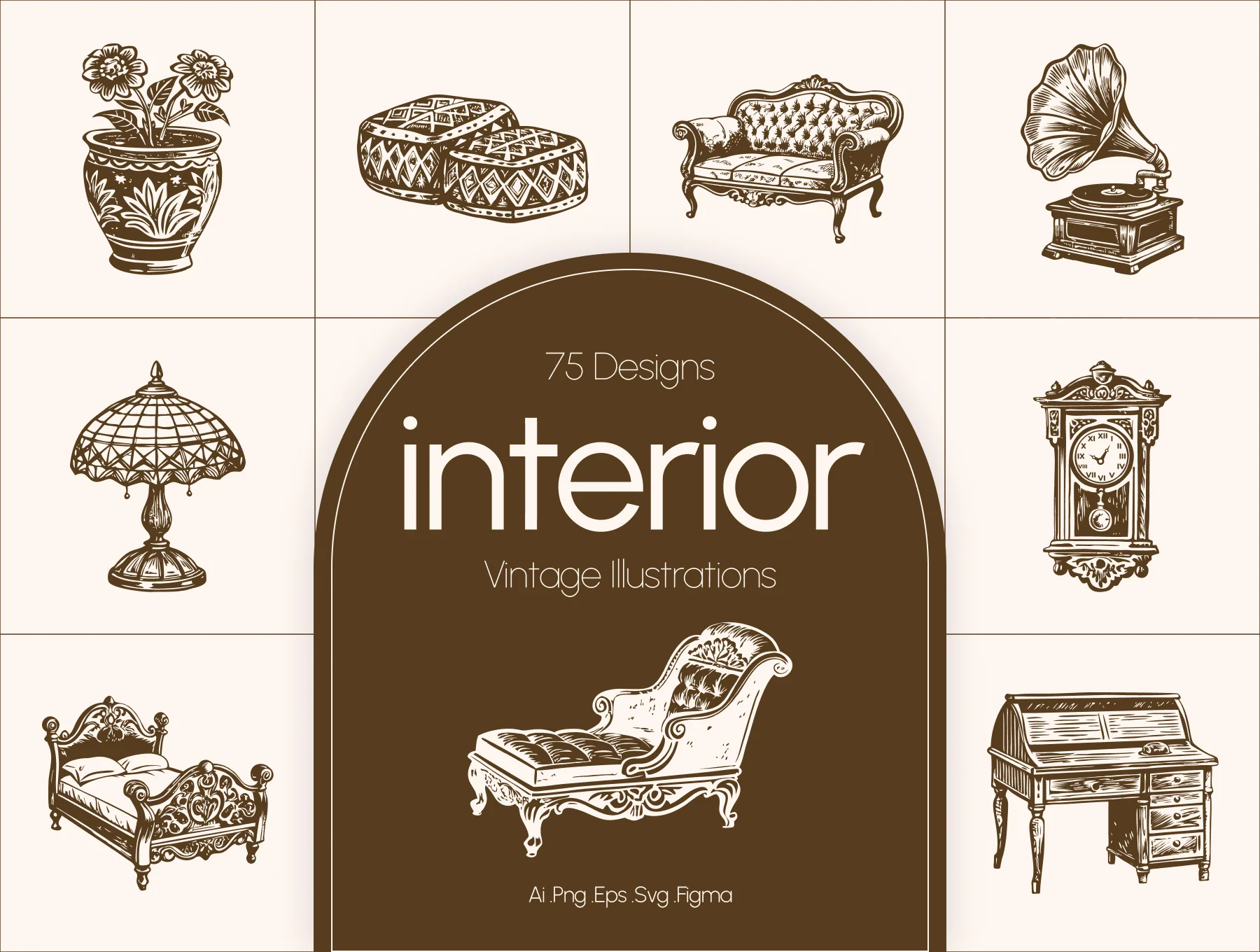 Vintage Interior illustration Set