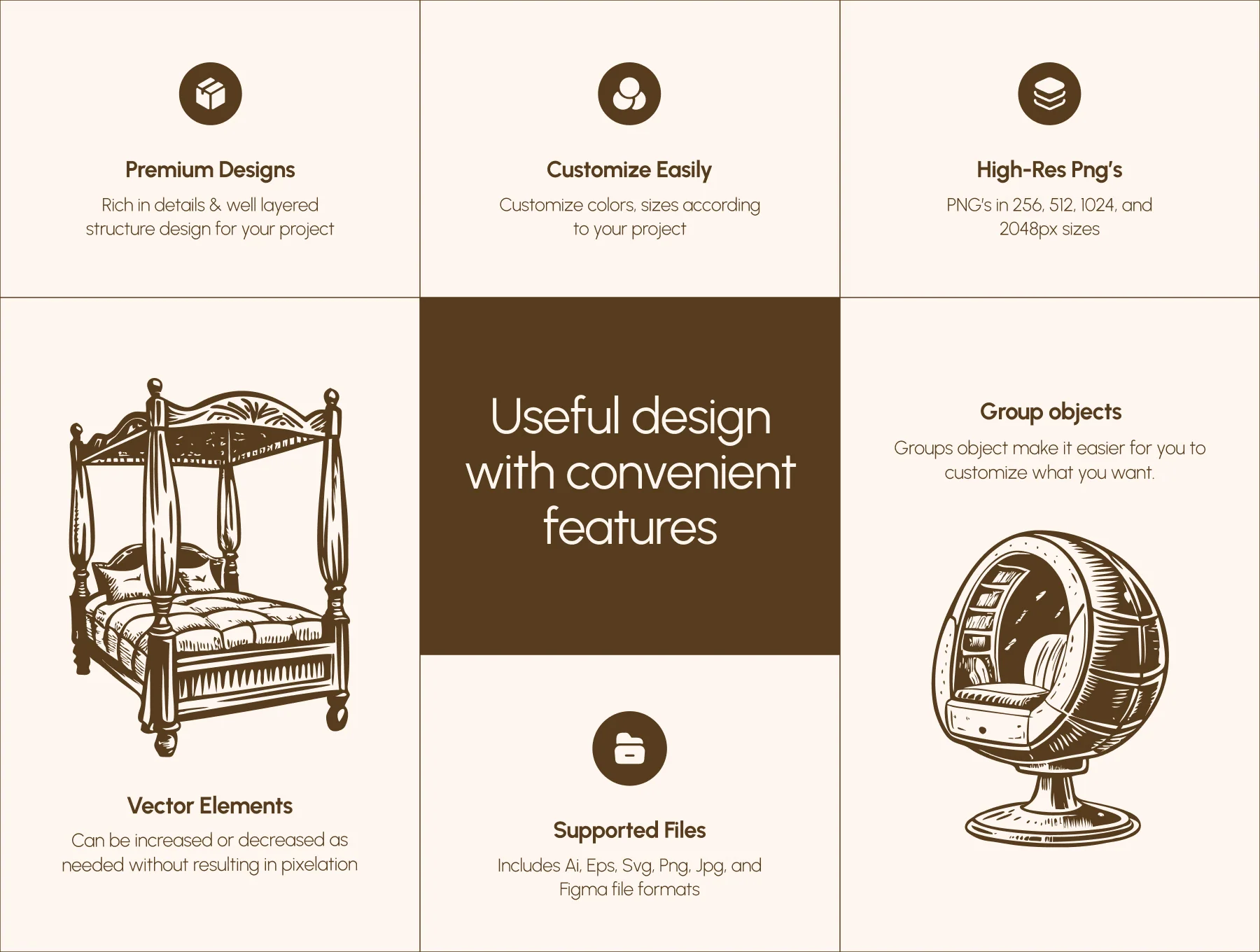 Vintage Interior illustration Set 2