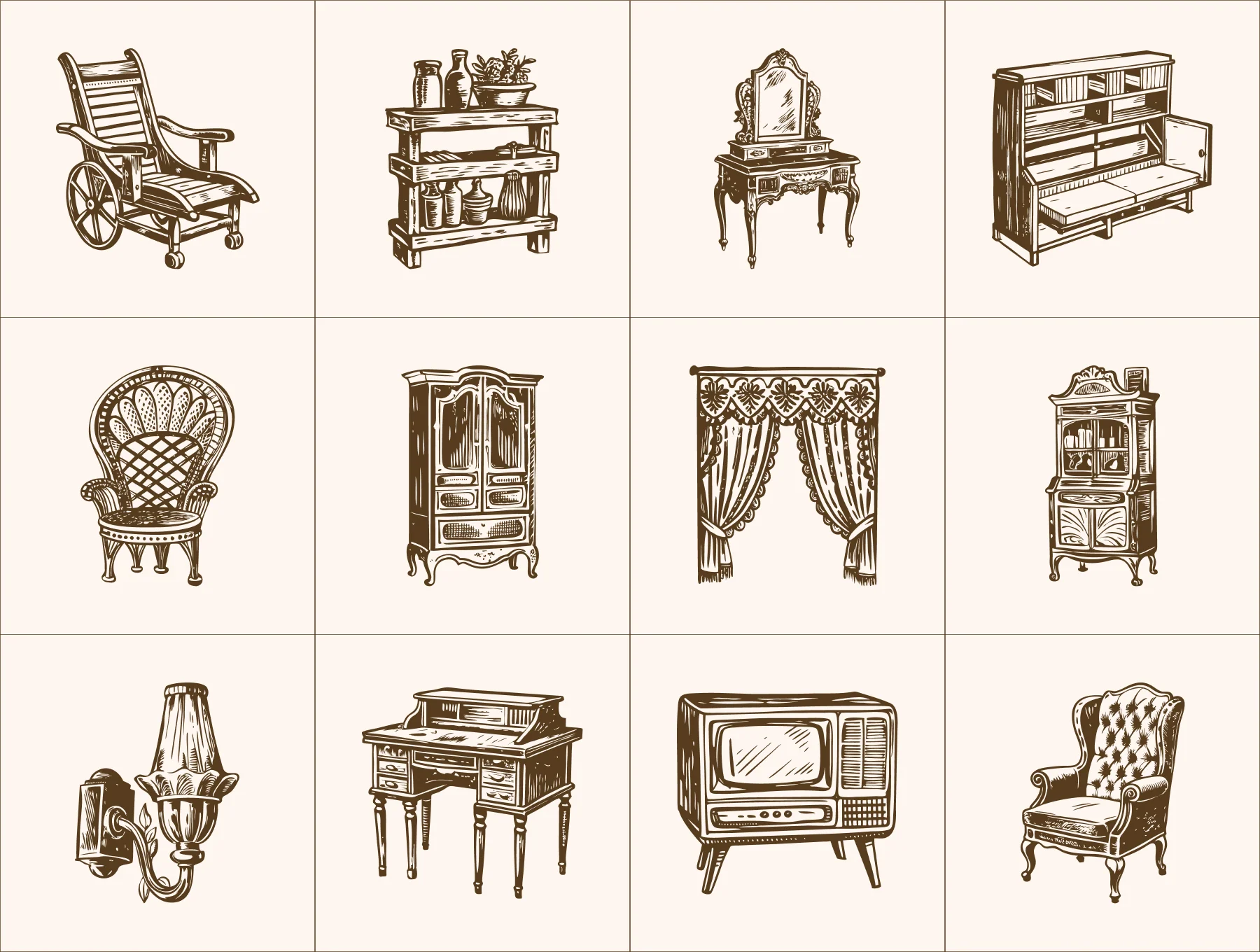 Vintage Interior illustration Set 6