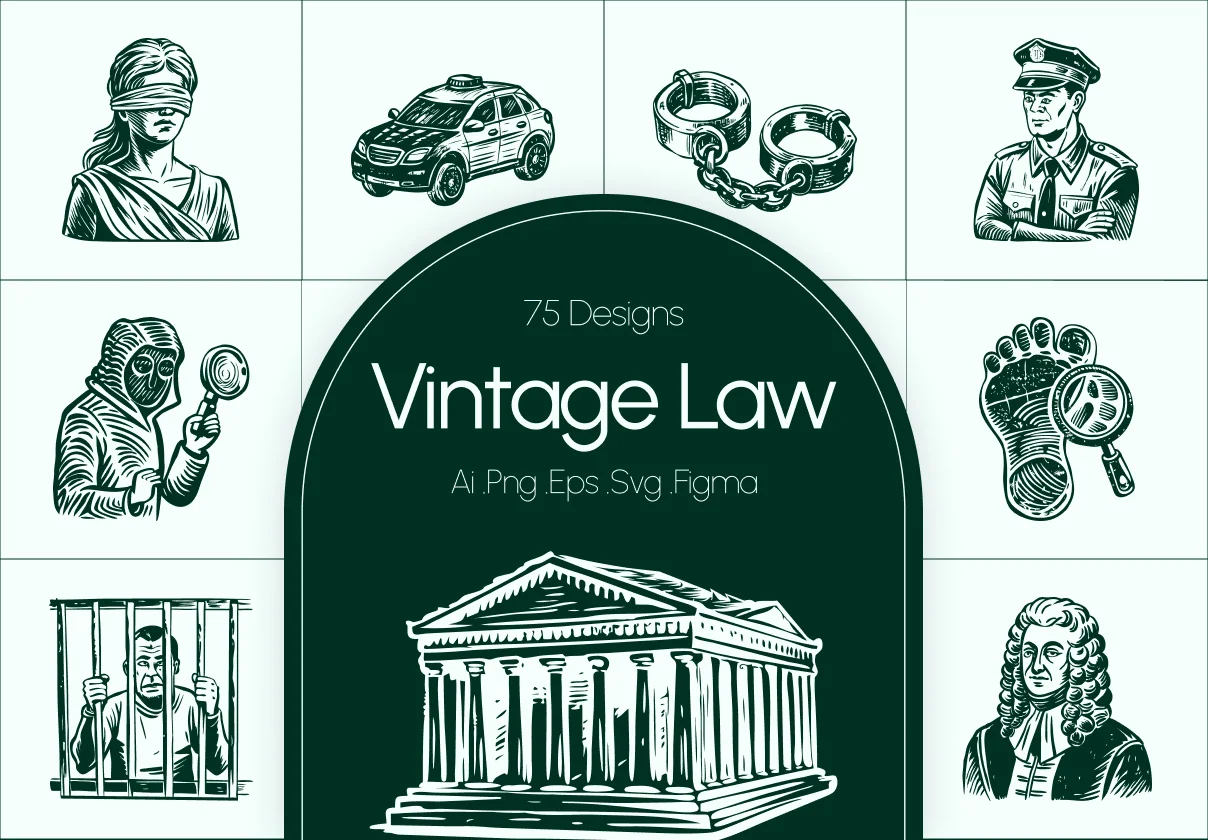 Vintage Law Icons Set