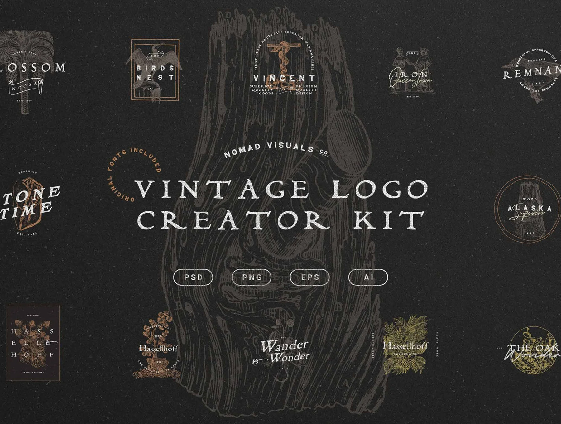 Vintage Logo Creator Kit – 20 Templates + Fonts + Illustrations