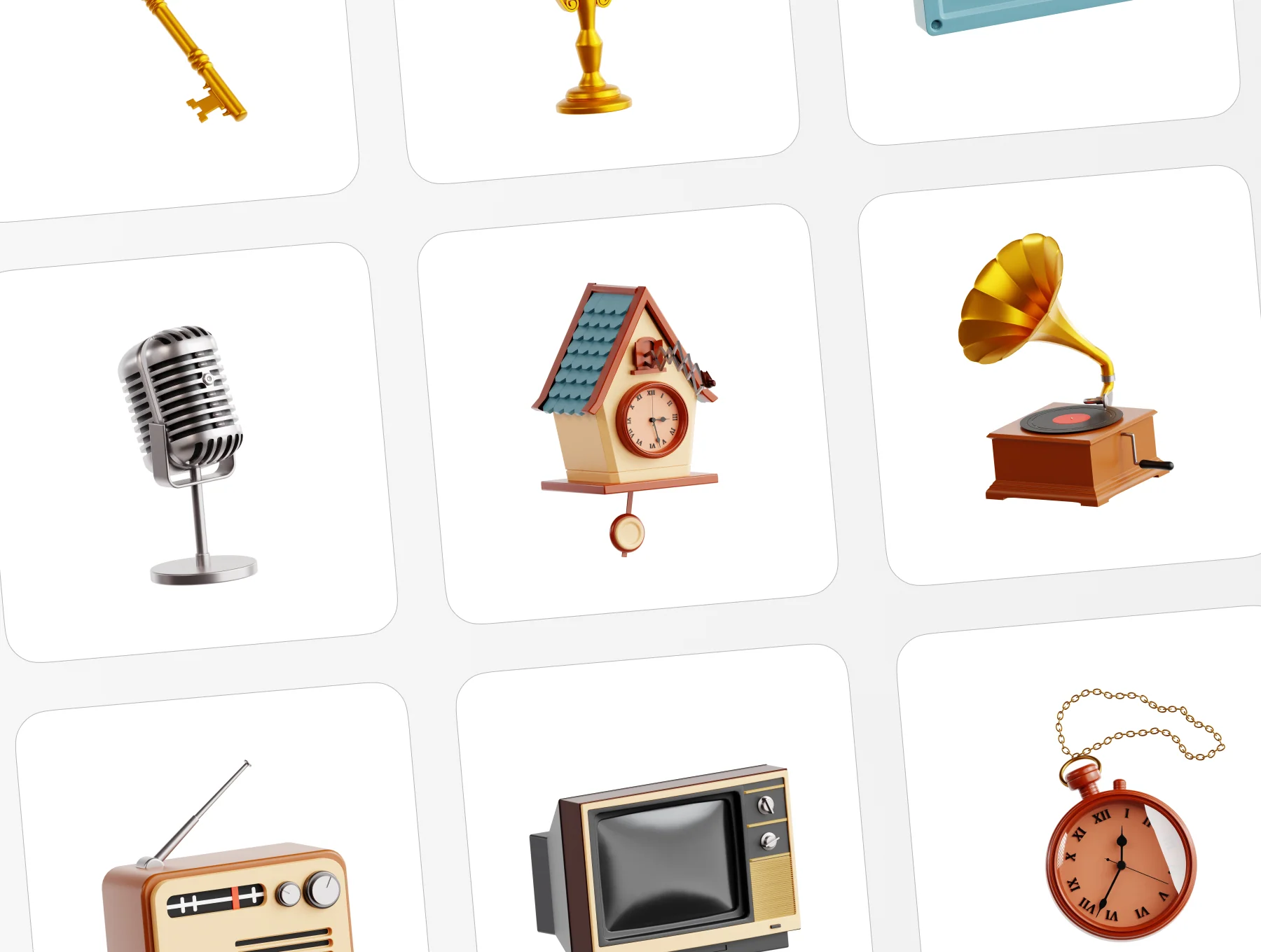 Vintage Object 3D Icon Set 5