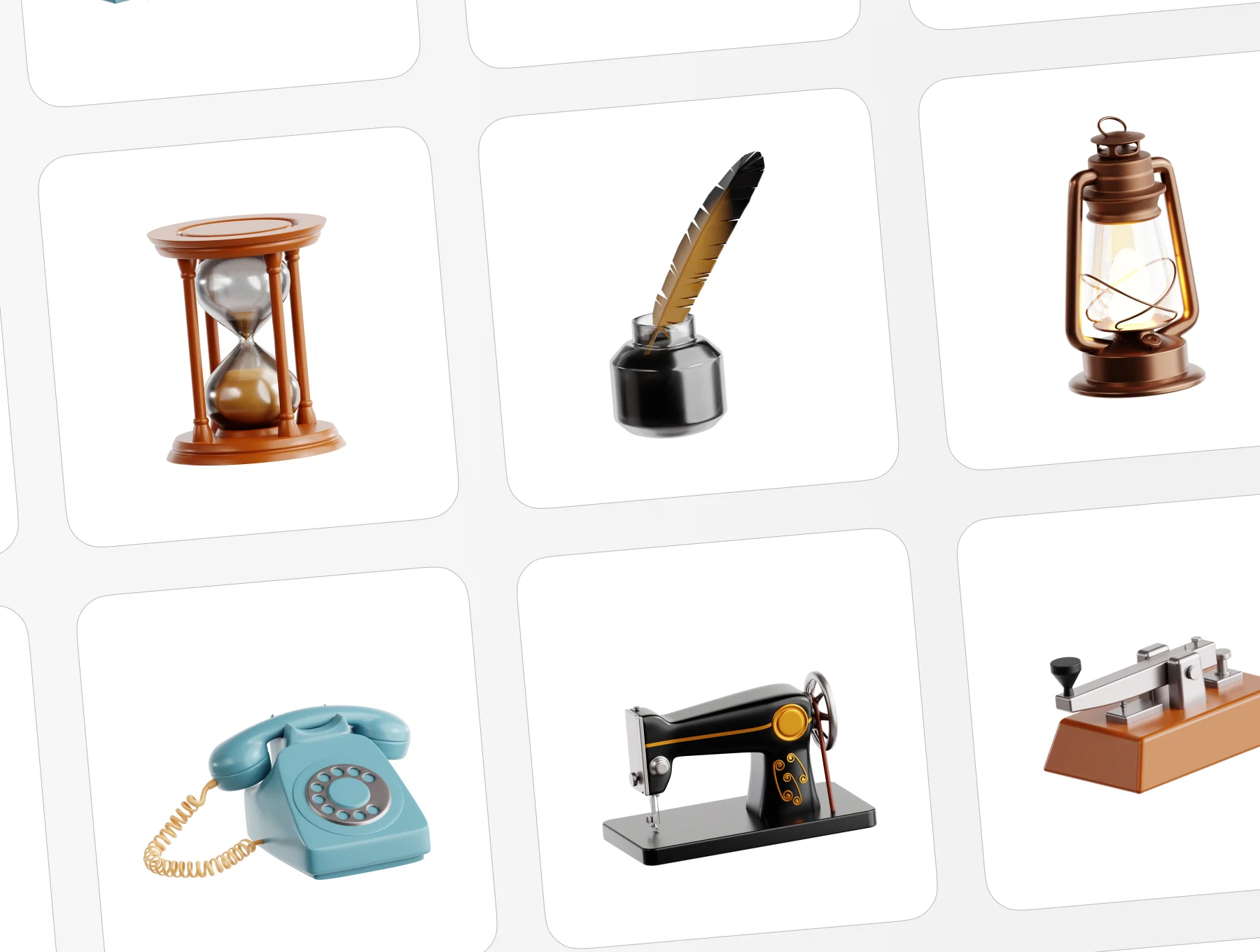 Vintage Object 3D Icon Set 6