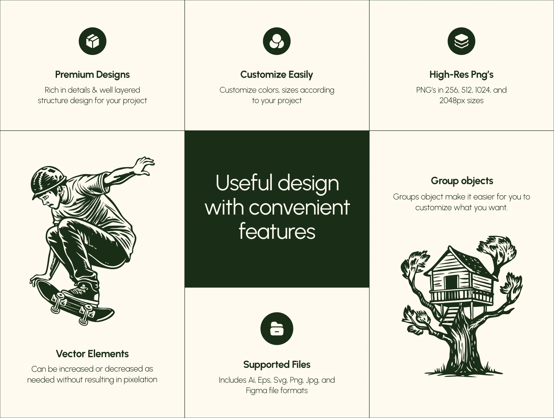 Vintage Park Illustration Set 2