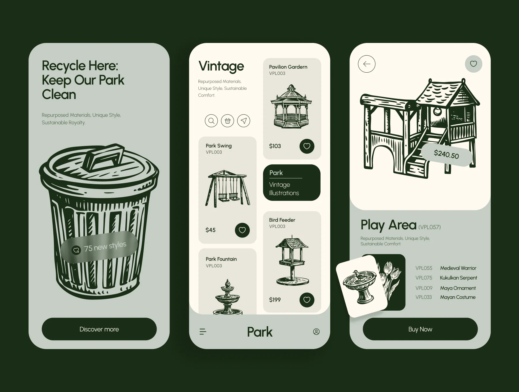 Vintage Park Illustration Set 4