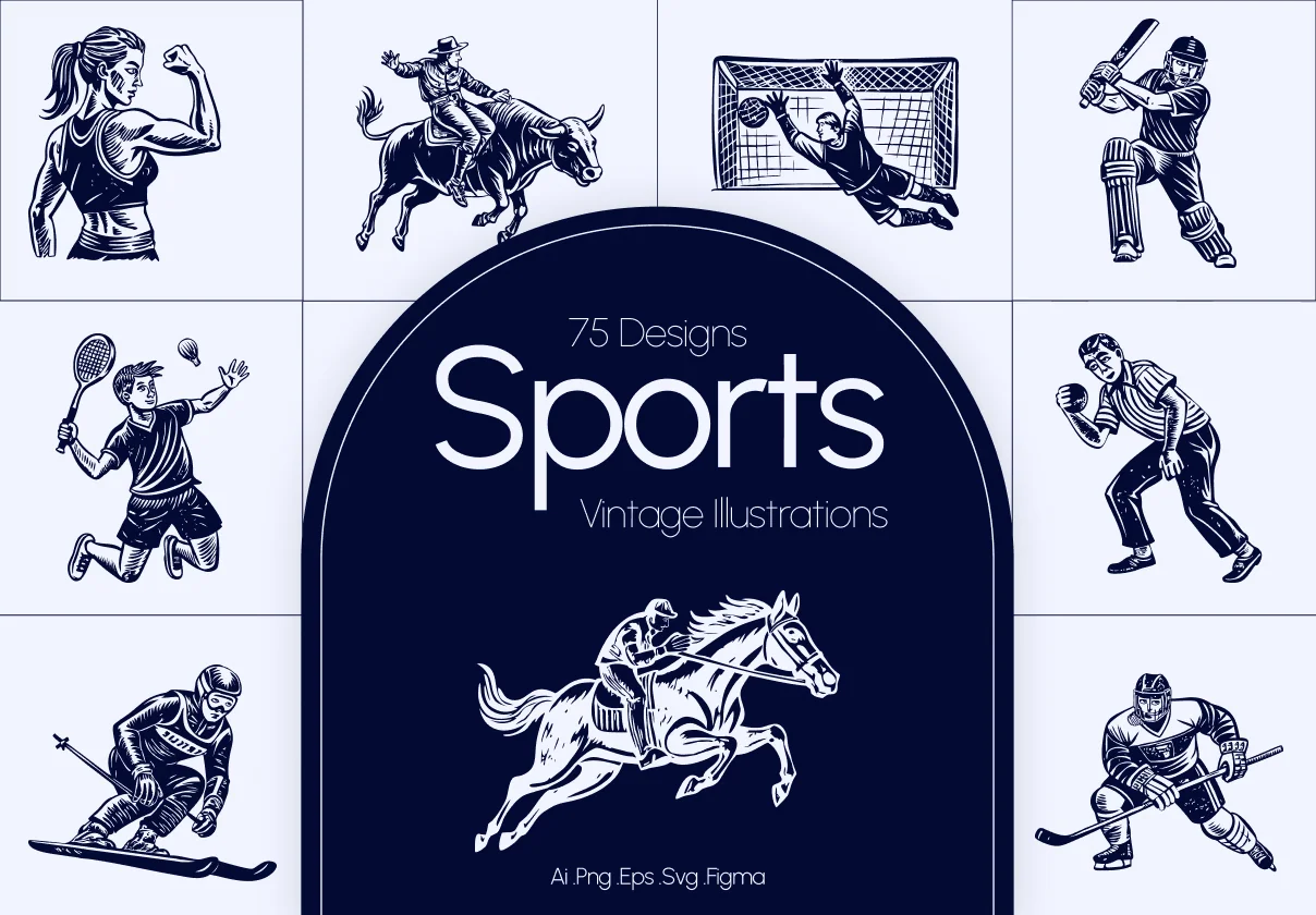 Vintage Sports Illustration Set
