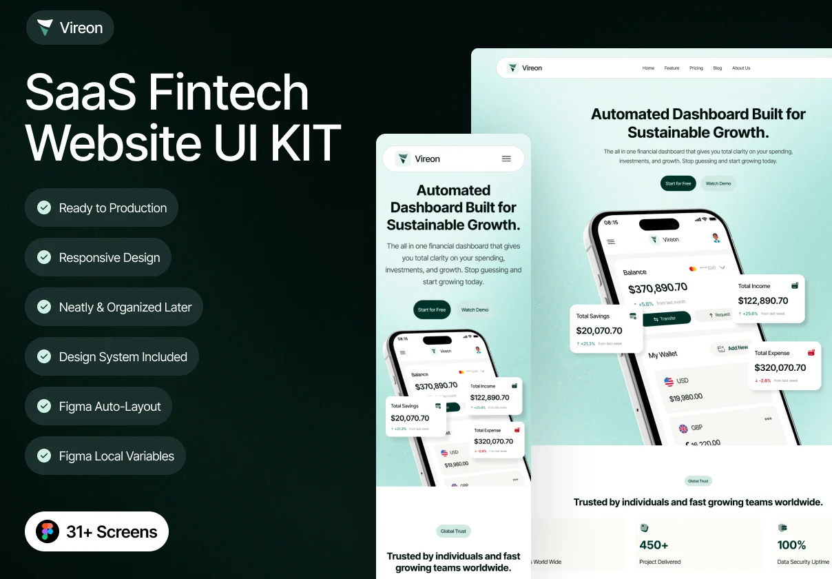Vireon - Fintech SaaS Website UI KIT