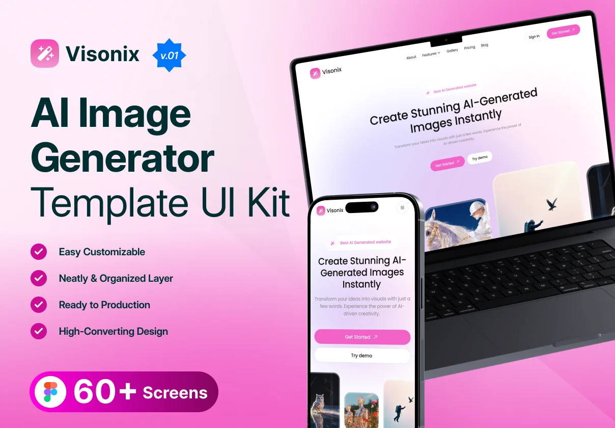 Visonix – Modern AI Image Generator Website UI Kit