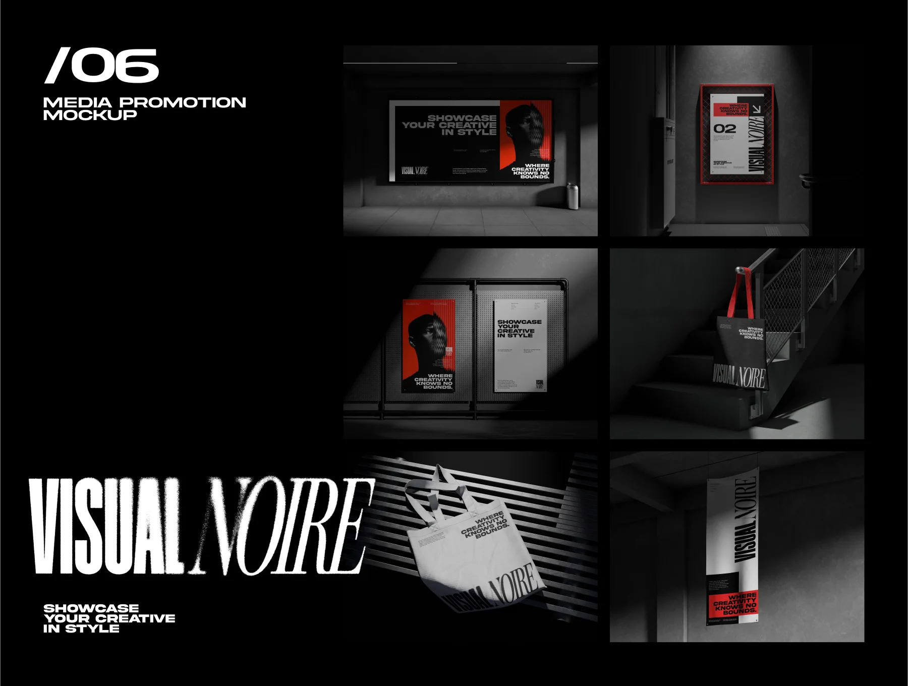 Visual Noire - Dark Style Branding Mockup Bundle 3