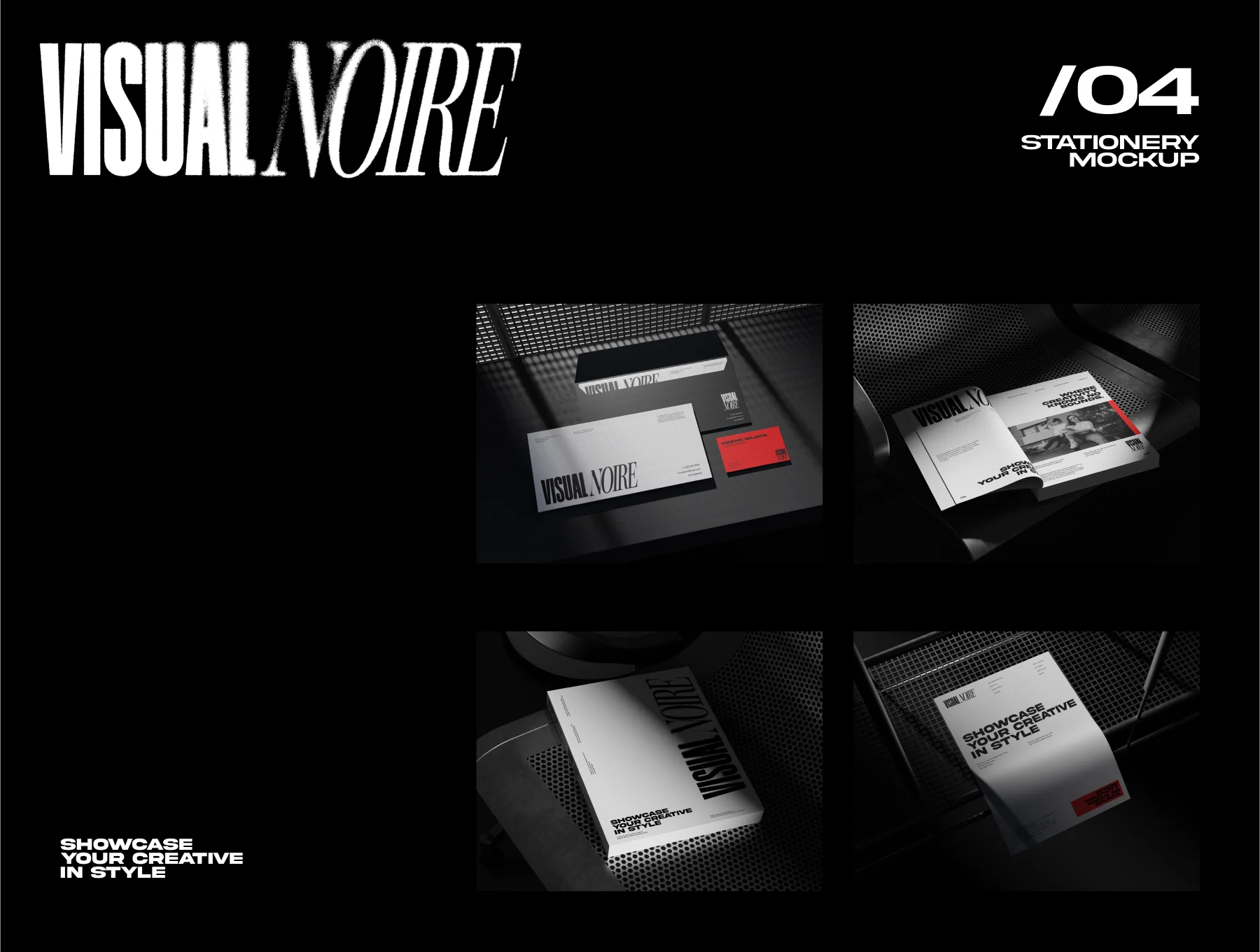 Visual Noire - Dark Style Branding Mockup Bundle 4