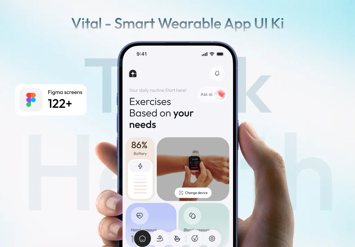 VITAL- Smart Wearable Companion App UI Kit (Health + Sleep + Activity + AI)