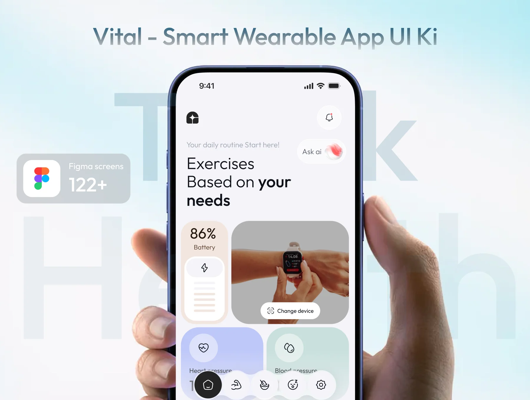 VITAL- Smart Wearable Companion App UI Kit (Health + Sleep + Activity + AI)
