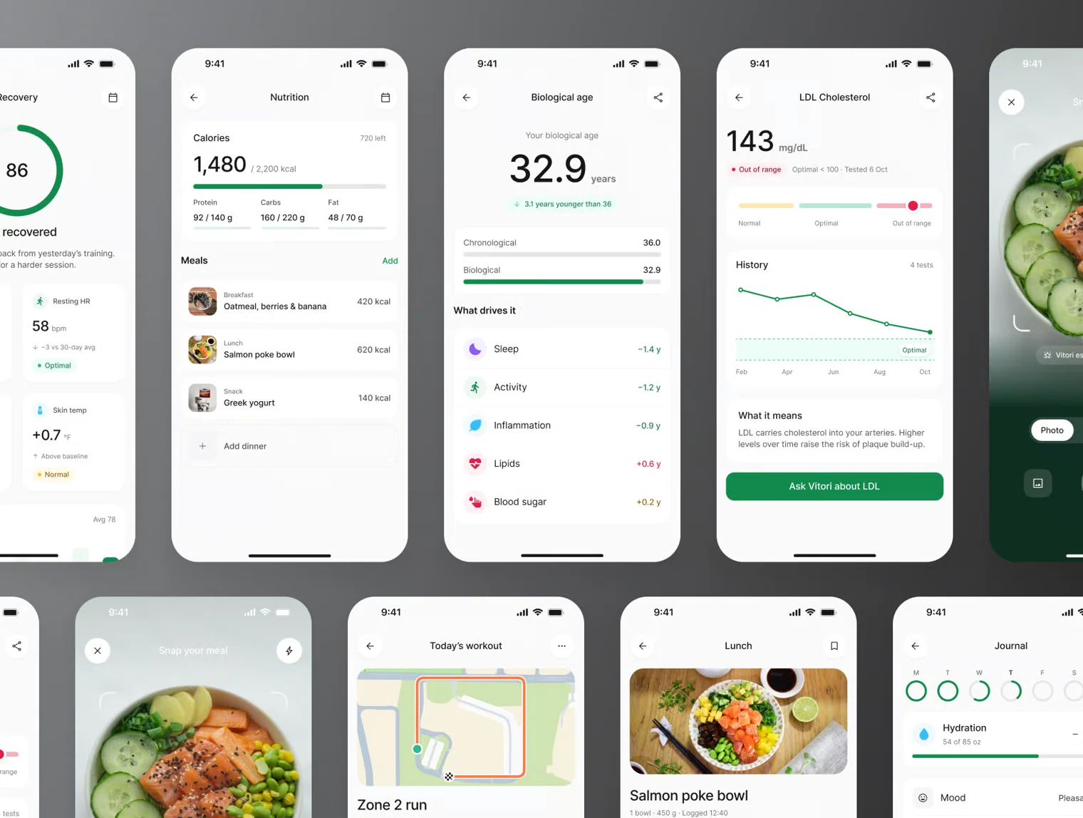 Vitori – Health & Care AI Mobile App UI Kit (Dark & Light) 2