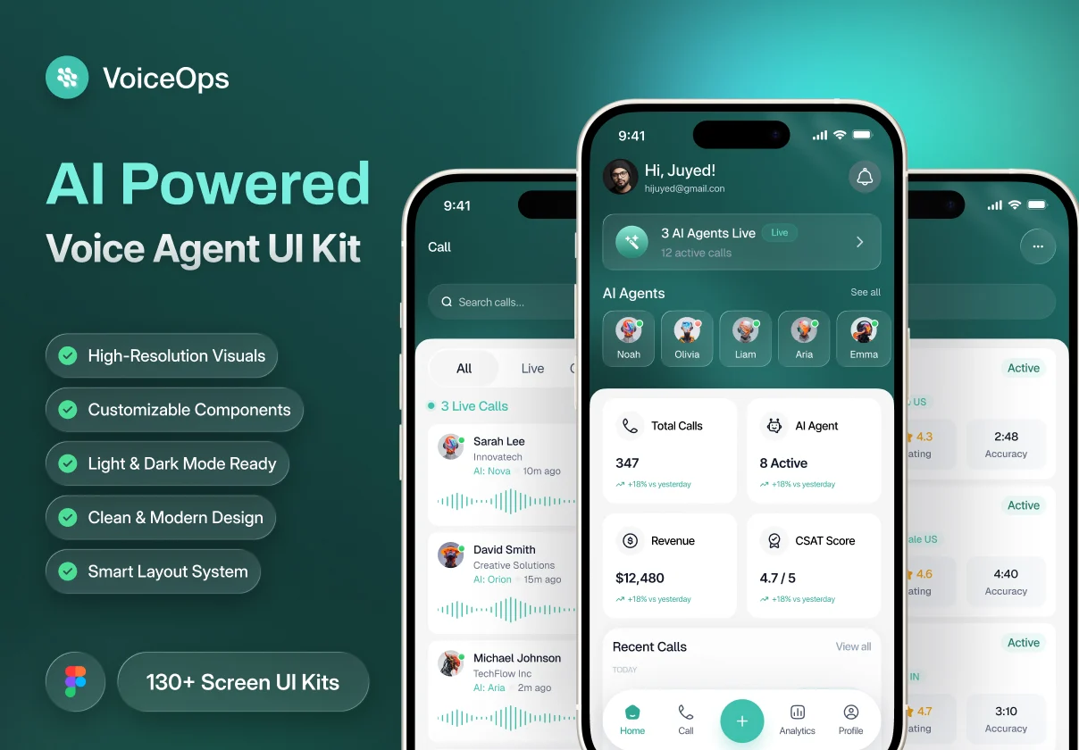 VoiceOps AI – Enterprise AI Voice Agent Mobile App UI Kit