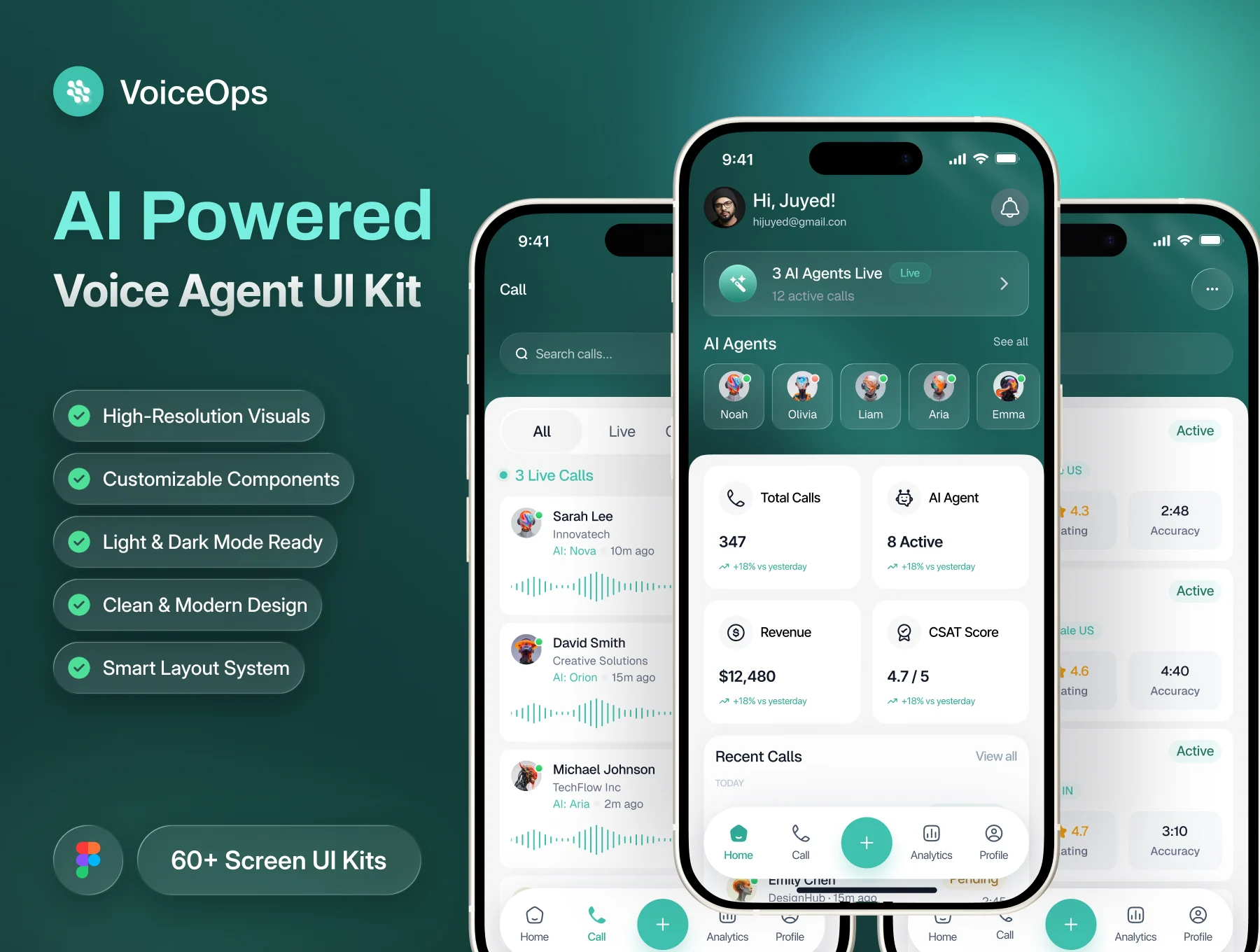 VoiceOps AI – Enterprise AI Voice Agent Mobile App UI Kit