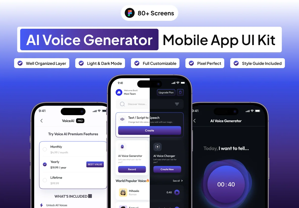 VoiceQu - AI Voice Generator Mobile App UI Kit
