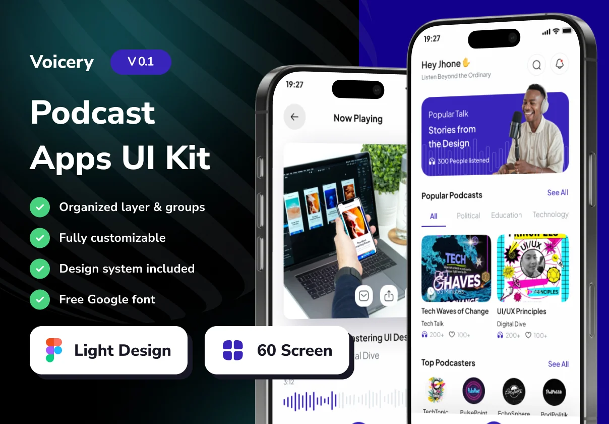 Voicery - Podcast Mobile App UI Kits