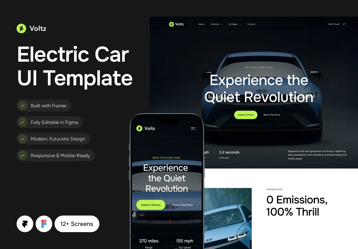 Voltz – The Electric Car Framer UI Template