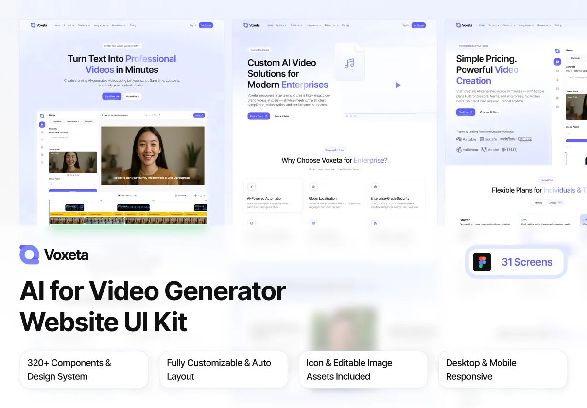 Voxeta - AI for Video Generator Website UI Kit