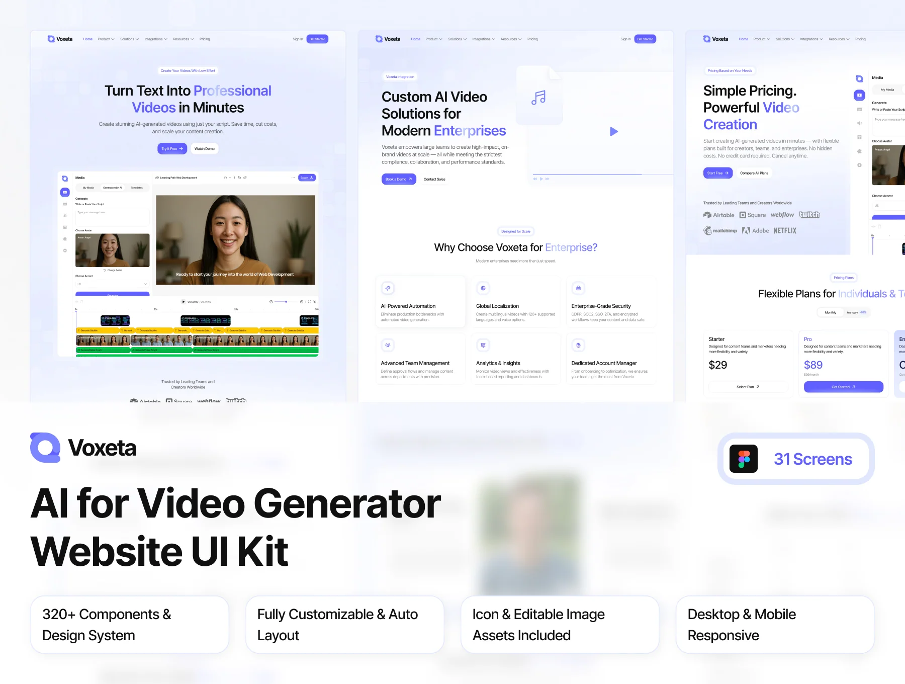 Voxeta - AI for Video Generator Website UI Kit