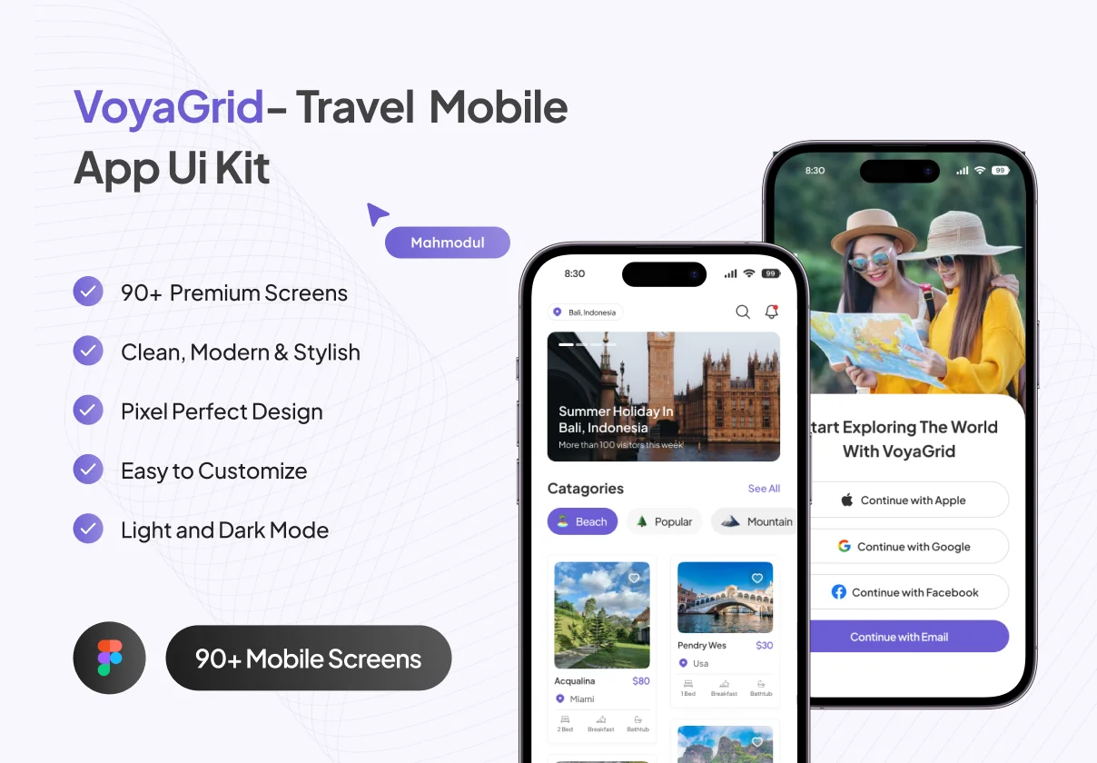 VoyaGrid - Travel App Light & Dark