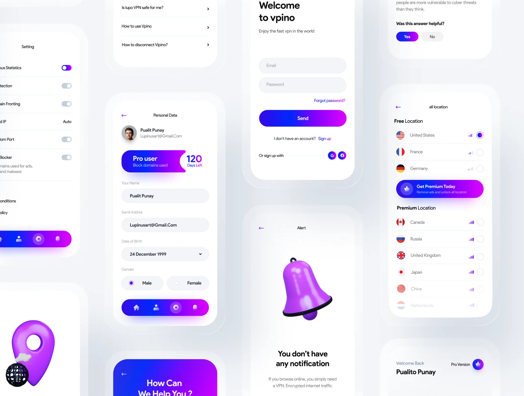 Vpino | Vpn app UI kit 2