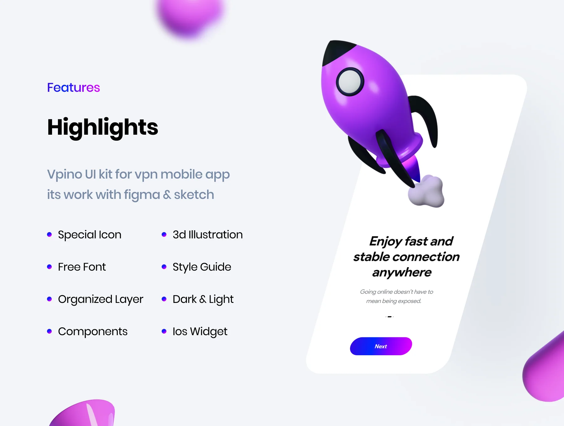 Vpino | Vpn app UI kit 3
