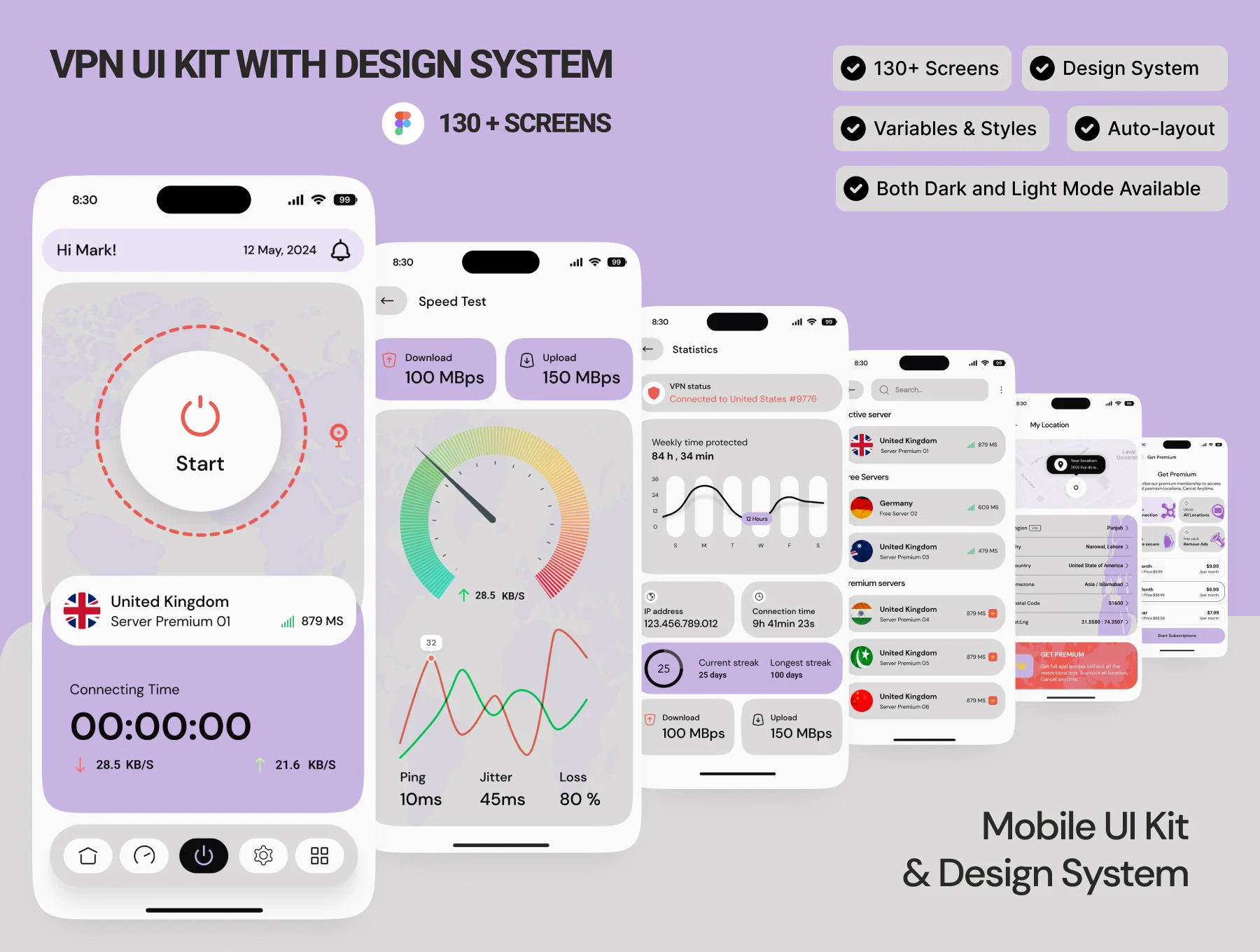 VPN Mobile App UI Kits + Design System