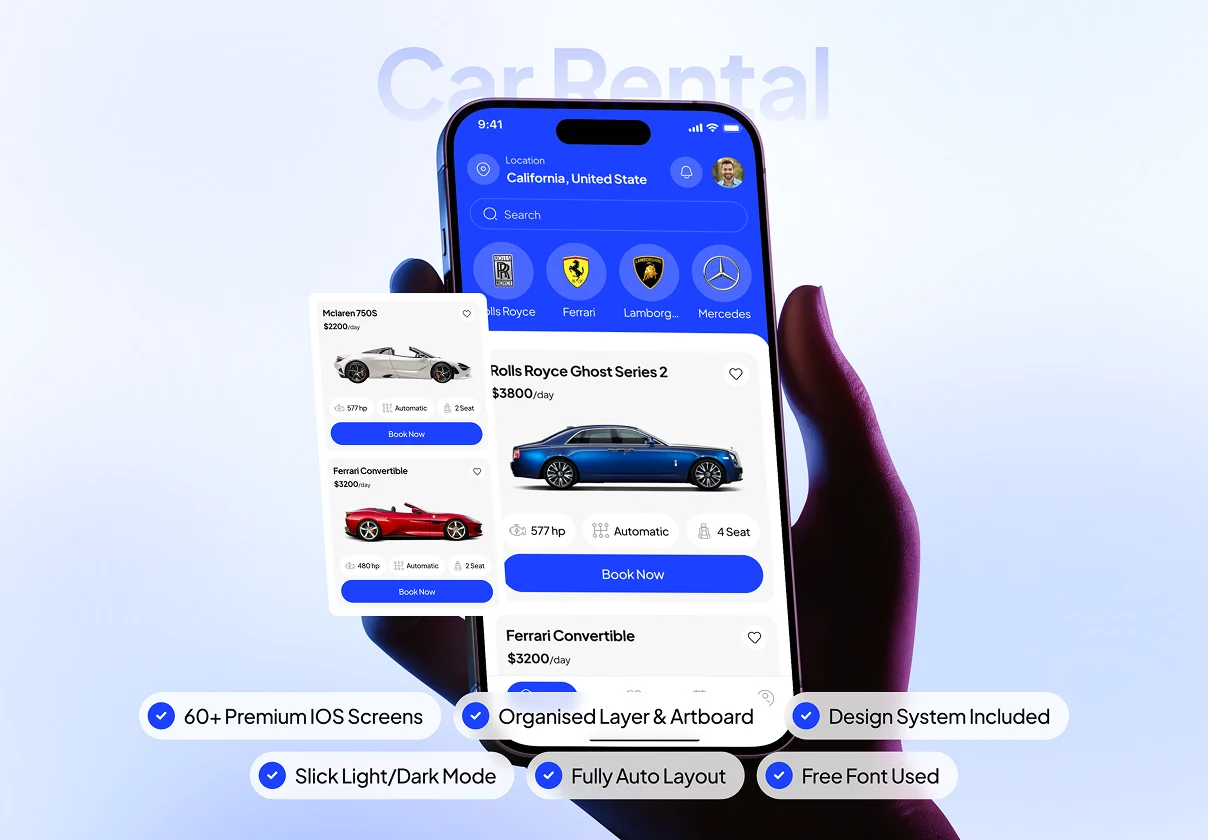 vroom - Car Rental App UI Kit